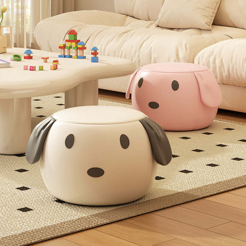 Art Deco Leather Wood Cartoon Animal Low Stool