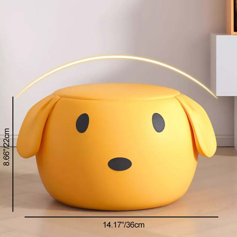 Art Deco Leather Wood Cartoon Animal Low Stool — Yellow
