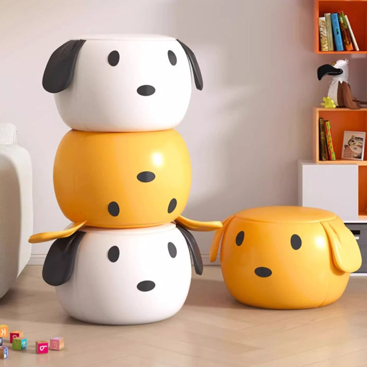 Art Deco Leather Wood Cartoon Animal Low Stool