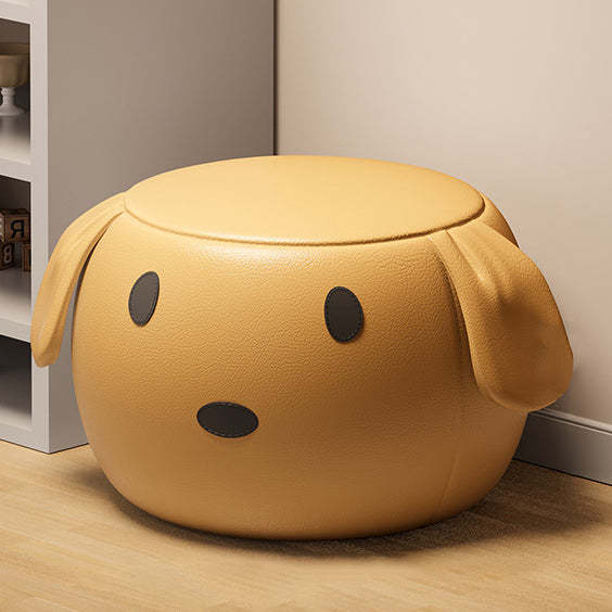 Art Deco Leather Wood Cartoon Animal Low Stool