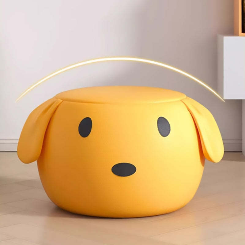 Art Deco Leather Wood Cartoon Animal Low Stool