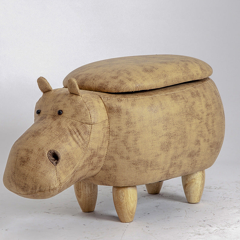 Art Deco Tech Fabric Wood Hippo Storage Low Stool — Storage Model / Yellow