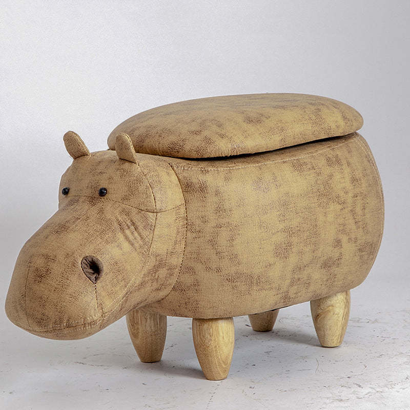 Art Deco Tech Fabric Wood Hippo Storage Low Stool — Storage Model / Yellow