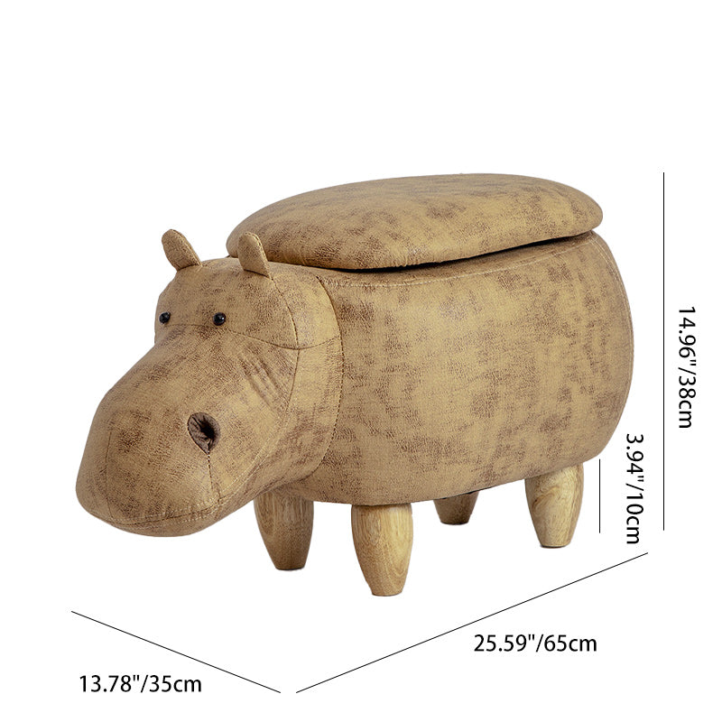 Art Deco Tech Fabric Wood Hippo Storage Low Stool — Storage Model / Green