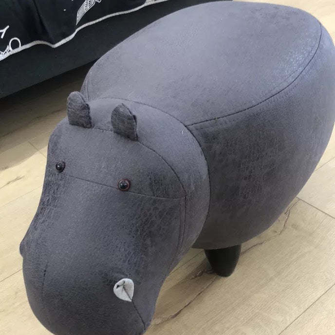 Art Deco Tech Fabric Wood Hippo Storage Low Stool — Normal Model / Gray-Black