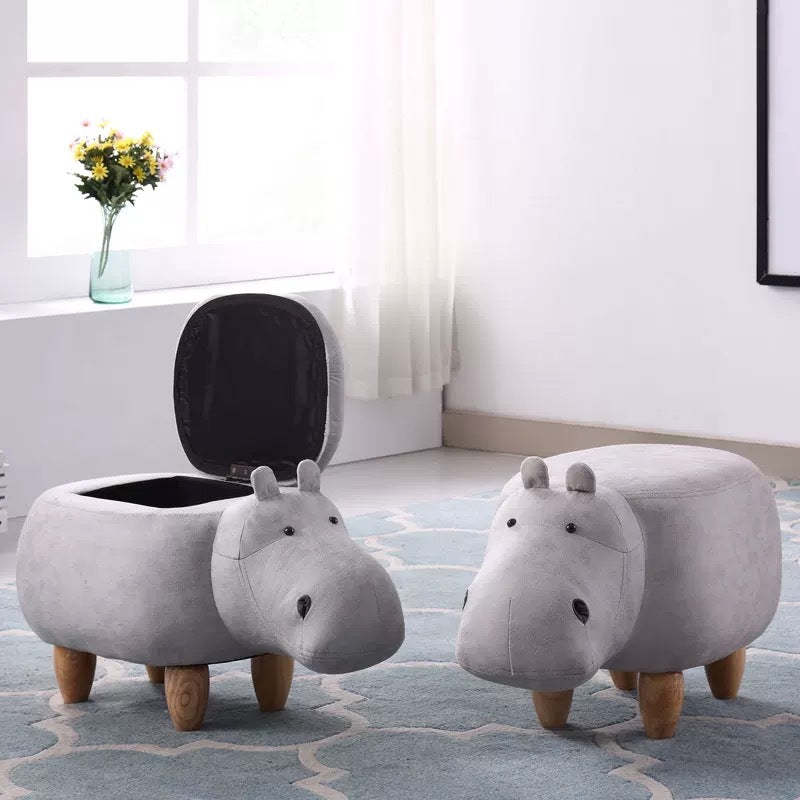 Art Deco Tech Fabric Wood Hippo Storage Low Stool — Normal Model / Green