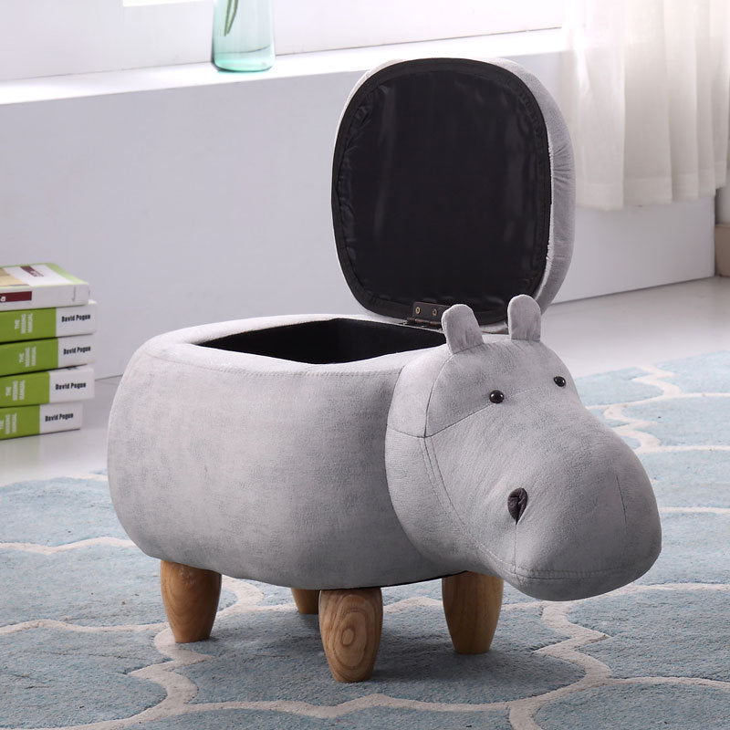 Art Deco Tech Fabric Wood Hippo Storage Low Stool — Normal Model / Yellow