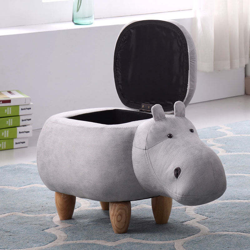 Art Deco Tech Fabric Wood Hippo Storage Low Stool — Normal Model / Yellow