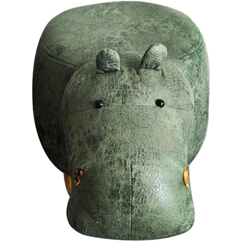 Art Deco Tech Fabric Wood Hippo Storage Low Stool