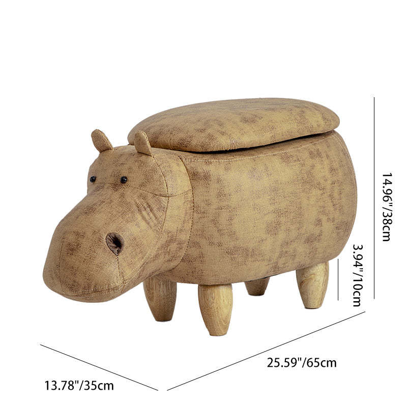 Art Deco Tech Fabric Wood Hippo Storage Low Stool — Storage Model / Green