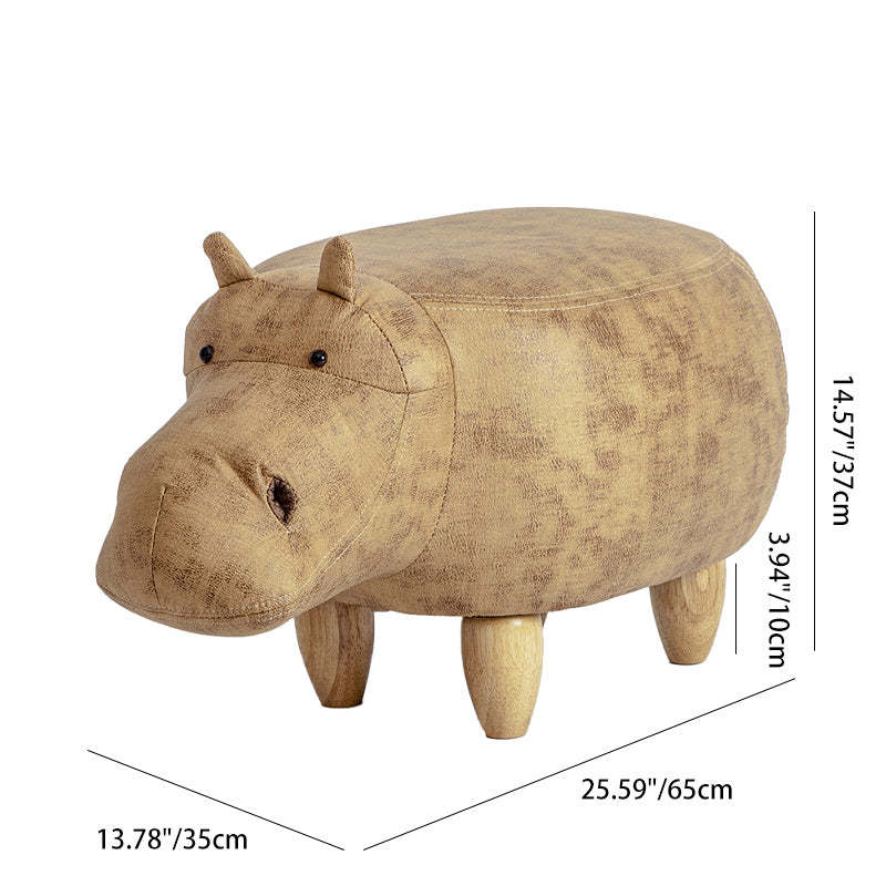 Art Deco Tech Fabric Wood Hippo Storage Low Stool — Normal Model / Brown