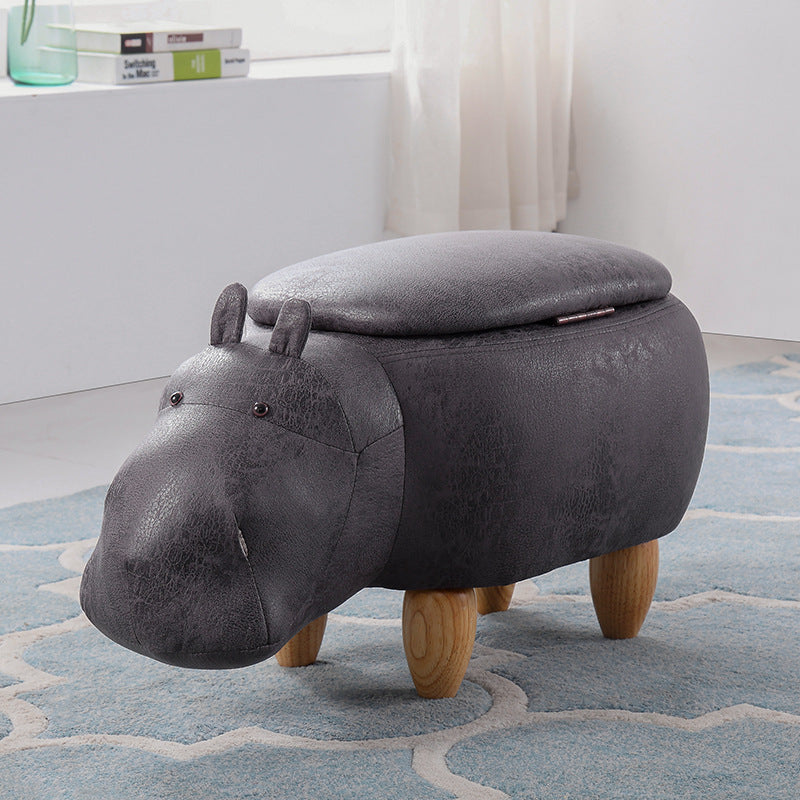 Art Deco Tech Fabric Wood Hippo Storage Low Stool — Storage Model / Brown