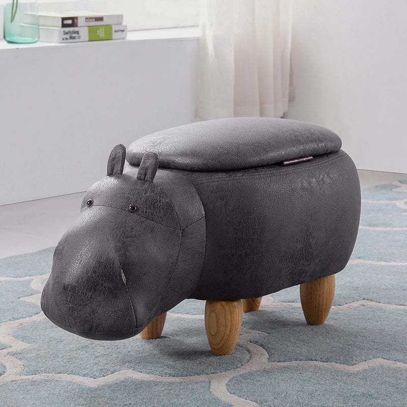 Art Deco Tech Fabric Wood Hippo Storage Low Stool — Storage Model / Brown