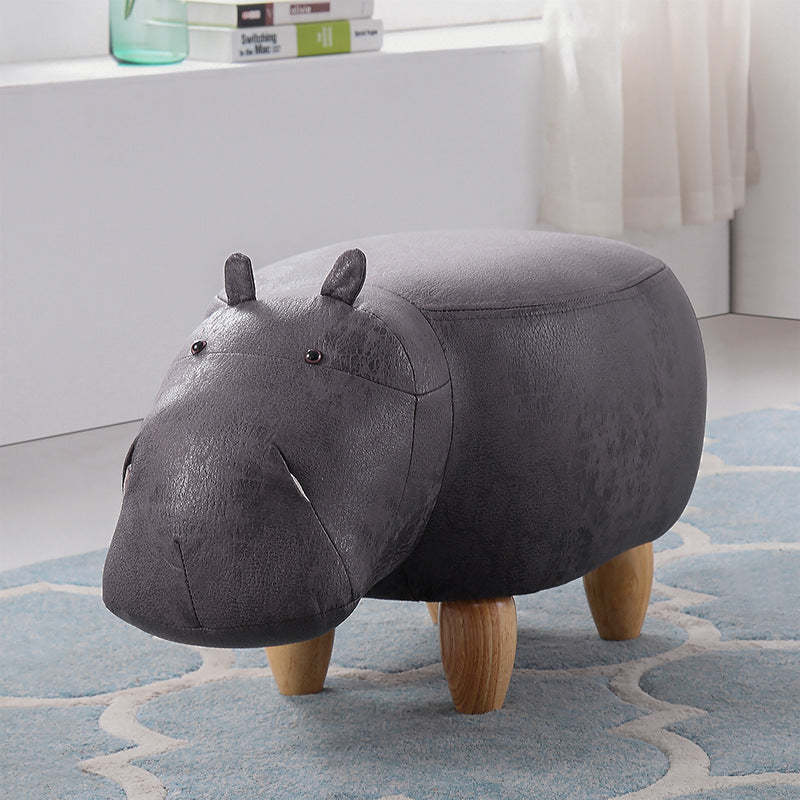 Art Deco Tech Fabric Wood Hippo Storage Low Stool