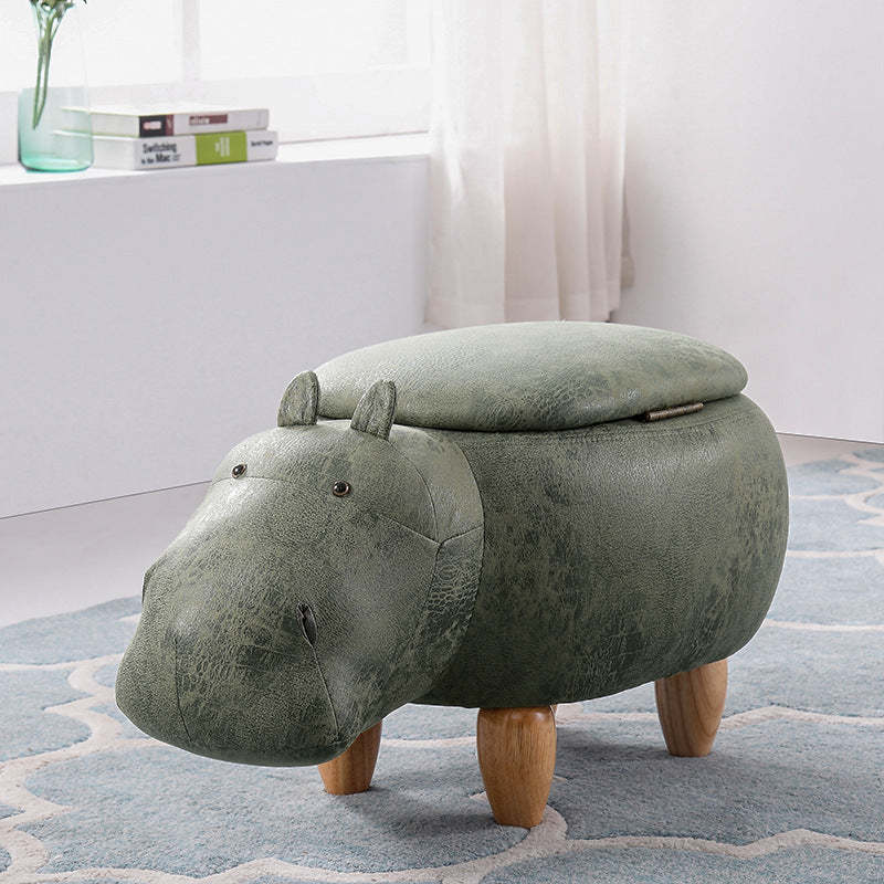 Art Deco Tech Fabric Wood Hippo Storage Low Stool
