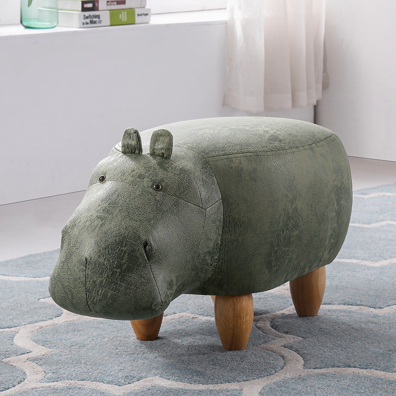 Art Deco Tech Fabric Wood Hippo Storage Low Stool