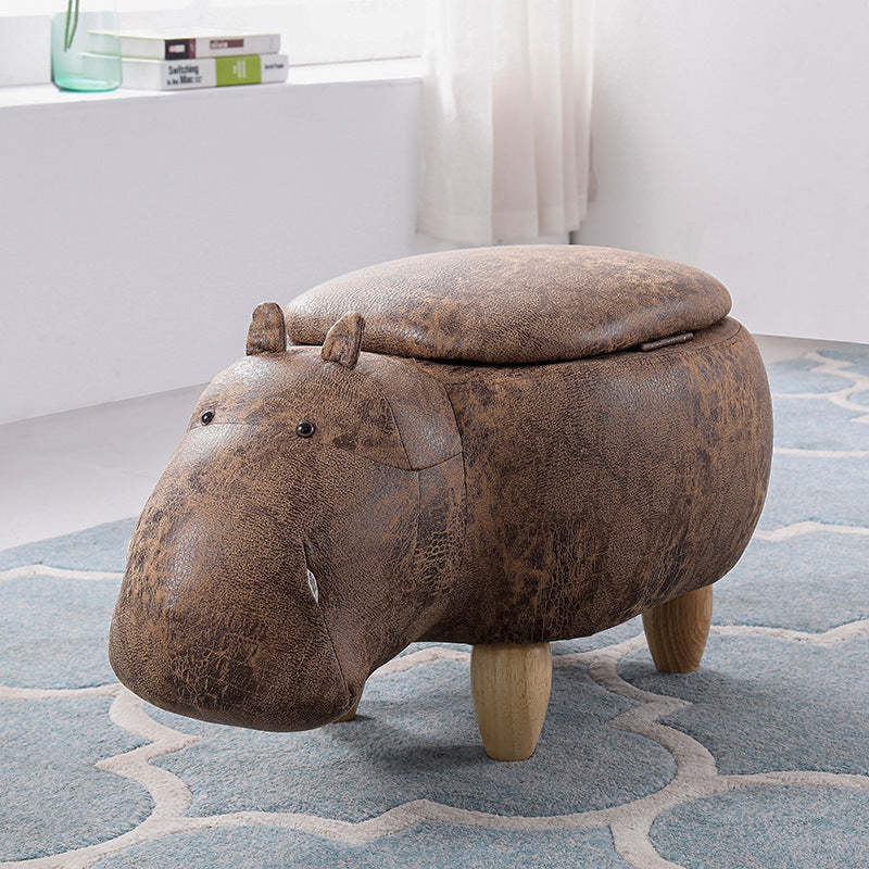 Art Deco Tech Fabric Wood Hippo Storage Low Stool