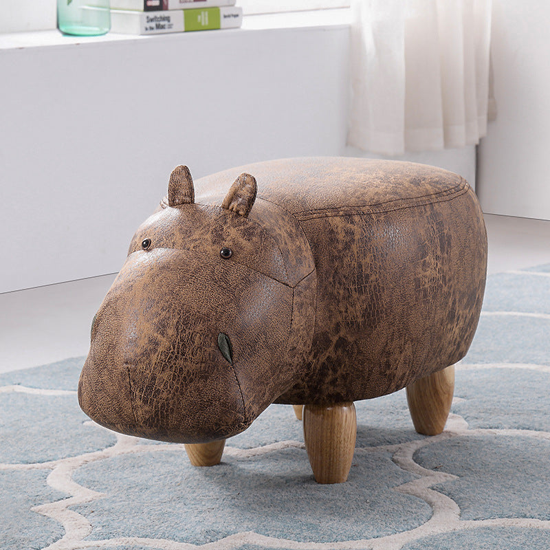 Art Deco Tech Fabric Wood Hippo Storage Low Stool