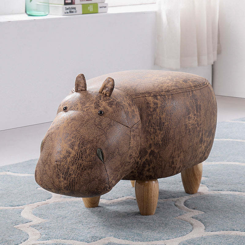 Art Deco Tech Fabric Wood Hippo Storage Low Stool