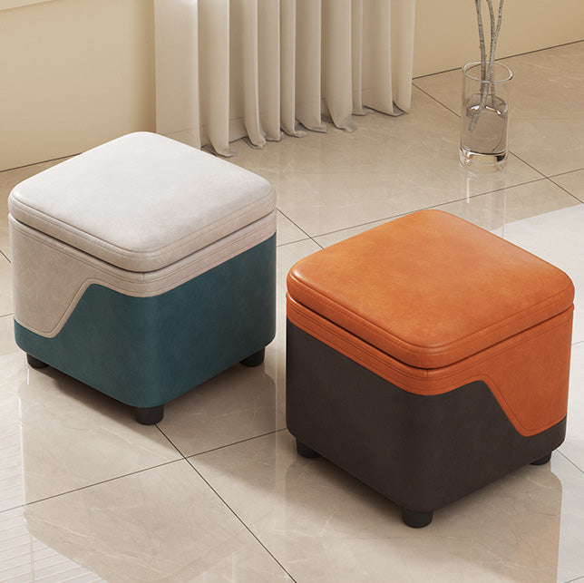 Minimalist Tech Fabric Wood Rounded Low Stool — White + Cyan
