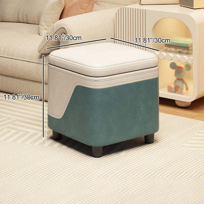 Minimalist Tech Fabric Wood Rounded Low Stool — Cyan + White