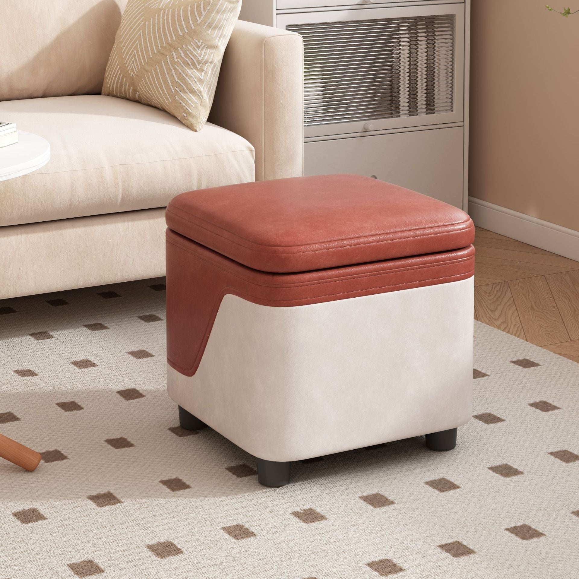 Minimalist Tech Fabric Wood Rounded Low Stool