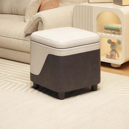 Minimalist Tech Fabric Wood Rounded Low Stool