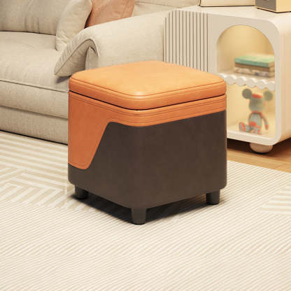 Minimalist Tech Fabric Wood Rounded Low Stool