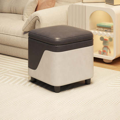 Minimalist Tech Fabric Wood Rounded Low Stool