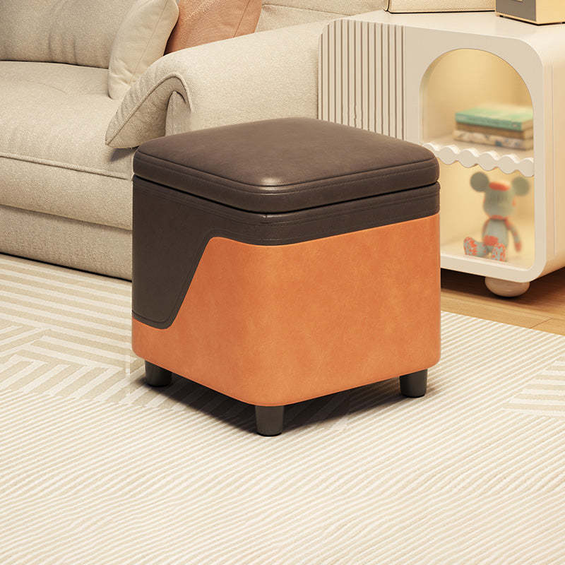 Minimalist Tech Fabric Wood Rounded Low Stool