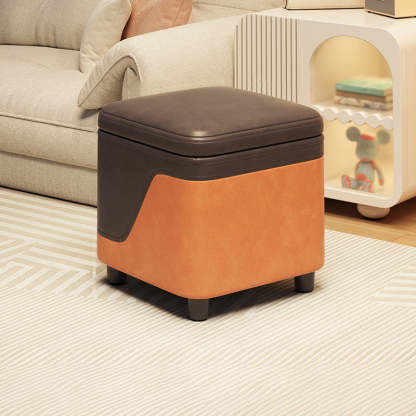 Minimalist Tech Fabric Wood Rounded Low Stool