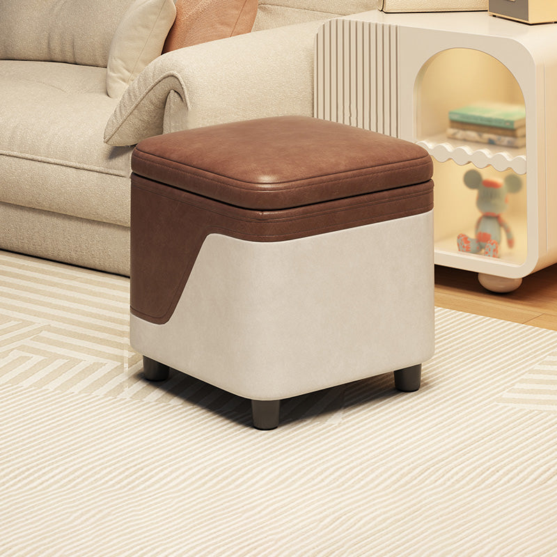 Minimalist Tech Fabric Wood Rounded Low Stool