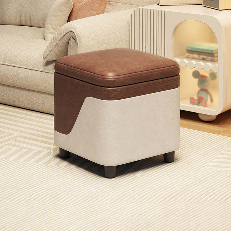 Minimalist Tech Fabric Wood Rounded Low Stool