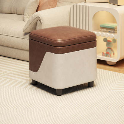 Minimalist Tech Fabric Wood Rounded Low Stool