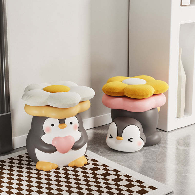 Modern Art Deco Resin Penguin Low Stool — Without Cushions / B