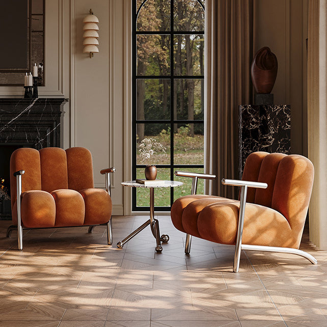 Chinese Lambswool Suede Wood Wave Accent Chair