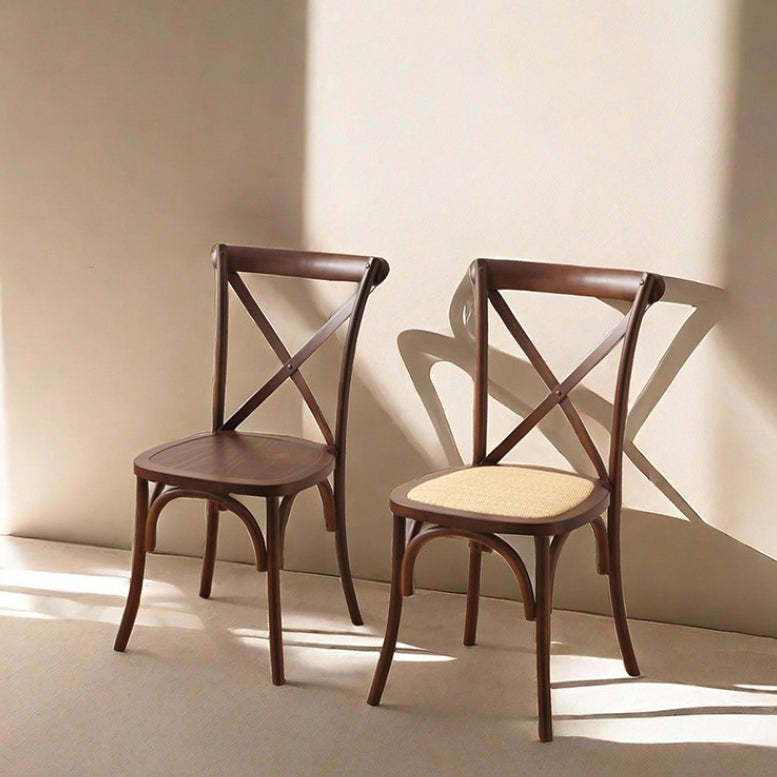 Scandinavian Solid Wood Rattan Curved Dining Chair — Original Wood Color / Solid Wood