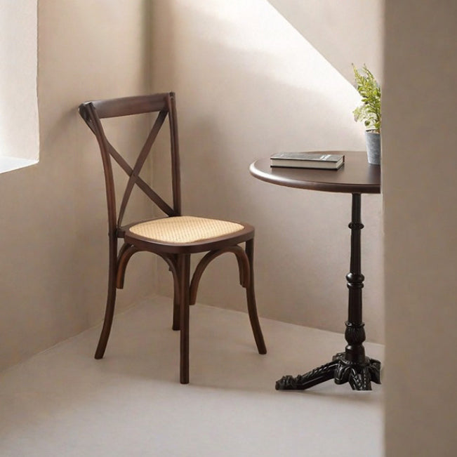 Scandinavian Solid Wood Rattan Curved Dining Chair — Original Wood Color / Rattan