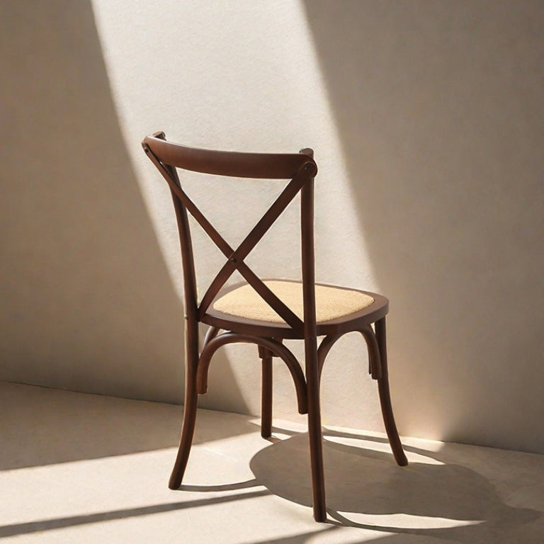 Scandinavian Solid Wood Rattan Curved Dining Chair — Walnut Color / Rattan