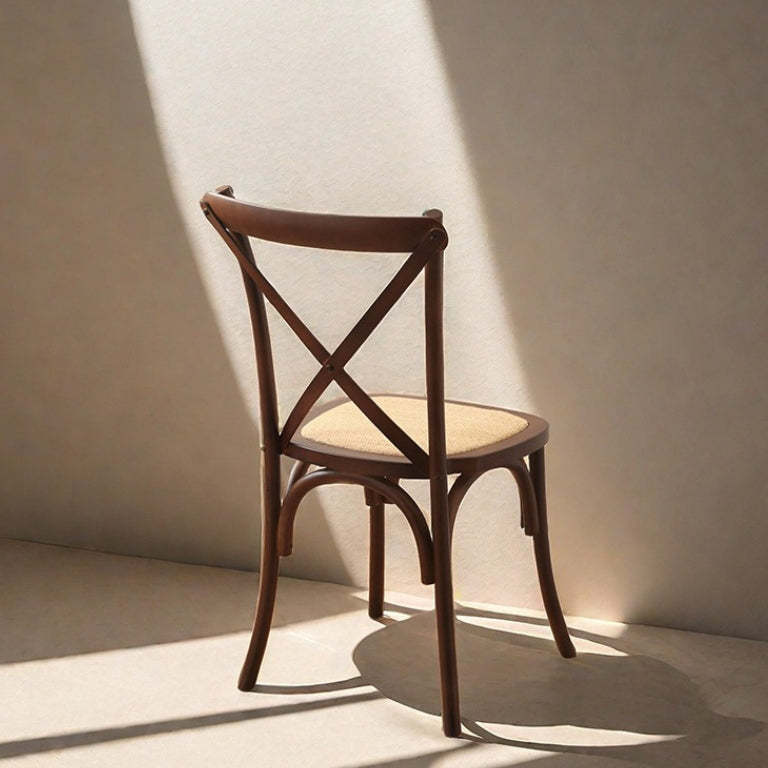 Scandinavian Solid Wood Rattan Curved Dining Chair — Walnut Color / Rattan