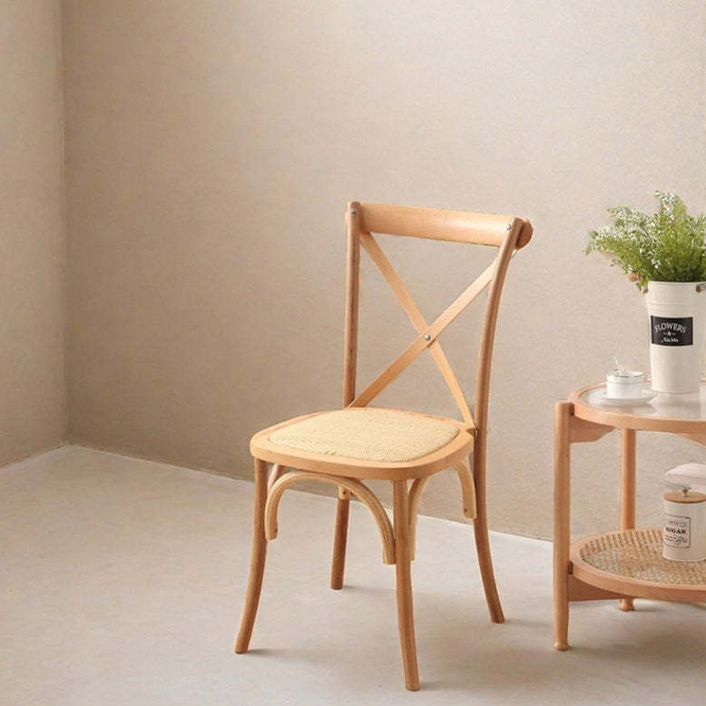 Scandinavian Solid Wood Rattan Curved Dining Chair — Beeswax Color / Solid Wood