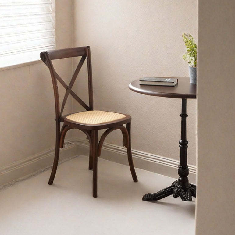 Scandinavian Solid Wood Rattan Curved Dining Chair — Black Walnut Color / Solid Wood