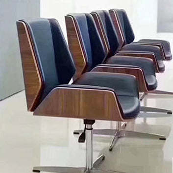 Scandinavian Leather Wood Aluminum Curved Desk Chair
