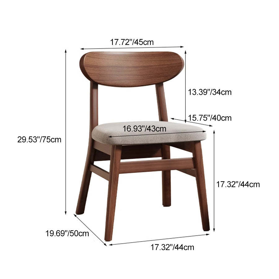 Minimalist Leather Solid Wood Curved Dining Chair — Cotton Linen + Coffee Color