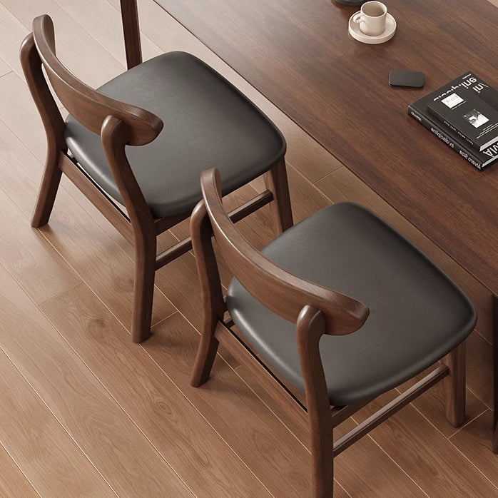 Minimalist Leather Solid Wood Curved Dining Chair