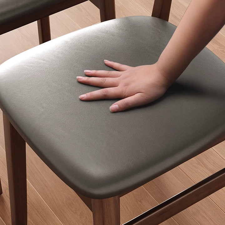 Minimalist Leather Solid Wood Curved Dining Chair — Leather + Black