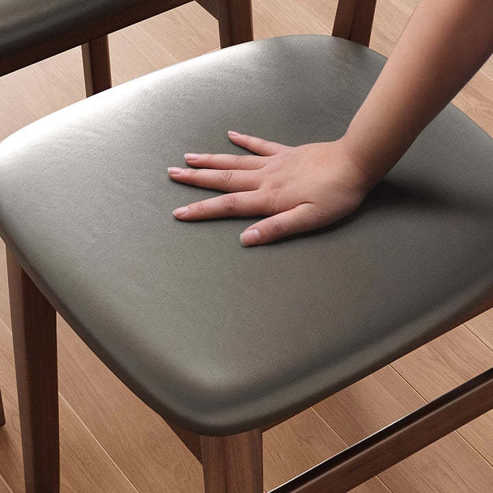 Minimalist Leather Solid Wood Curved Dining Chair — Leather + Black