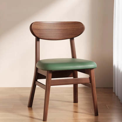 Minimalist Leather Solid Wood Curved Dining Chair