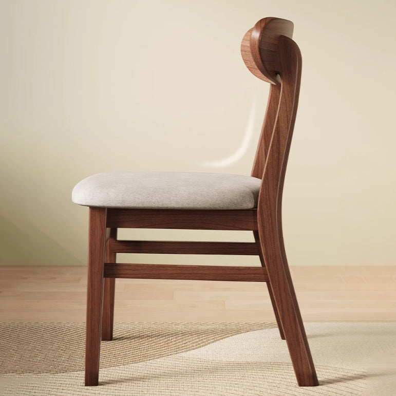 Minimalist Leather Solid Wood Curved Dining Chair — Cotton Linen + Dark Gray