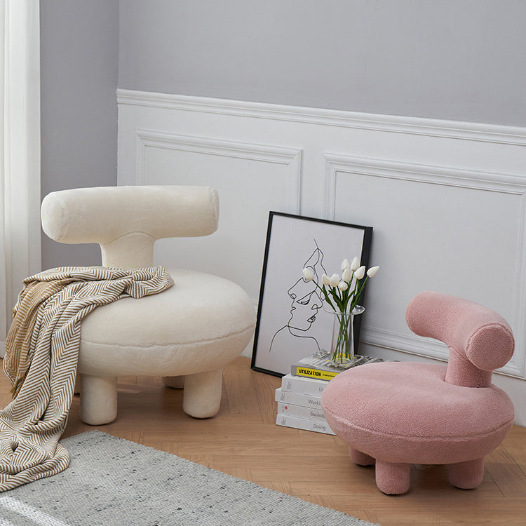 Contemporary Lambswool Wood Curved Kids Chair — White